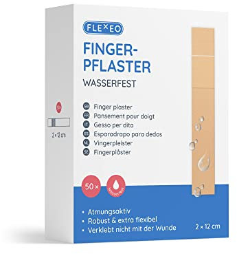 Wasserfeste Pflaster Stripes beige - in 2cmx12cm - 50Stk Set groß - Fingerpflaster wasserfest - extra lang - waterproof band aid pflaster - Wundpflaster für Finger