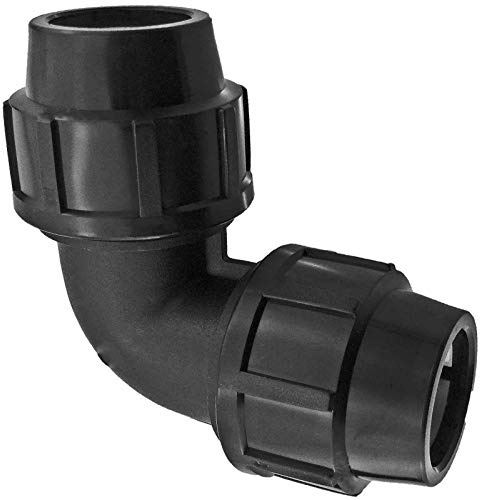 40 mm PP Fittings für PE Rohr Klemmverbinder Kunststoffrohr Verschraubung Winkel | Wunschgröße einfach auswählen >>> Winkel 90 Grad 40mm