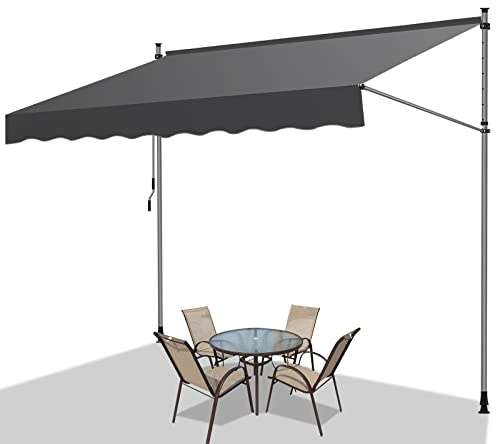 Fiqops Klemmmarkise Balkon, Höhenverstellbar Abdeckhauben Markisen UV-beständig Sonnenschutz Garten Wetterfest Balkonmarkise ohne Bohren, 300x120x 200-300cm Grau