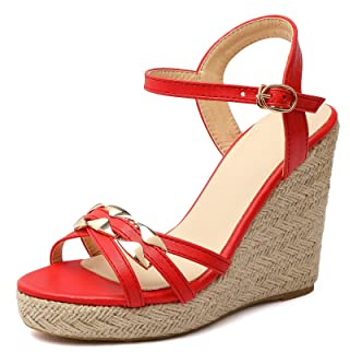 Sintético sexy peeptoe hebilla correa tacón cuña sandalias mujer tacón alto con 11 cm bombas para mujer talla grande t33-502