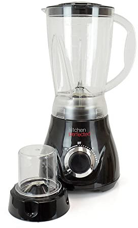 KitchenPerfected 500w 1.5Ltr Table Blender with Mill - 2 Speed Settings - Pulse Setting - Separate Grinder Mill Attachment -Plastic Jug - Black - E5014BK