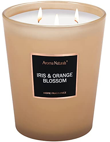 Aromas Naturals Vela aromática, 943 g/ 33,3 oz Vela grande 130 horas de combustión prolongada, velas de aromaterapia de soja natural para el hogar, 3 mechas de algodón (iris y azahar)