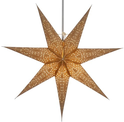 Faltbarer Advents Papierstern, 60 cm, hochwertig, Luminea gold | Handgefertigter Papierstern mit Silberbronze, stimmungsvolle Deko, TÜV geprüft, einfache Montage.