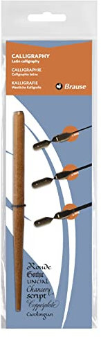 Brause 16005B - Set Kalligraphie mit 1x Federhalter aus Holz und 3x Bandzug federn: 1/2/3mm, 1 Set