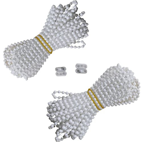 TOPDANCHUANG 2 Pcs 5M Roller Blind Cord White Plastic Roller Blind Chain and Roman Shade Blind Beaded Chain Cord for Roller Blind Replacement Parts Repair Fittings