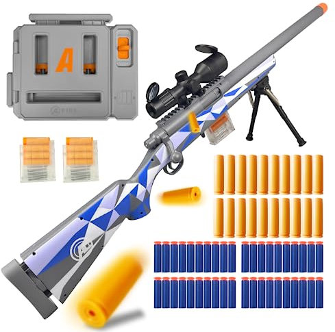 AGM MASTECH M24 Weiche Schaumstoff-Spielzeugpistole, Design mit auswerfenden Patronenhülsen, verbessertes Zielfernrohr, Dartlader, 40 weiche Schaumstoff-Darts, 20 Patronenhülsen, 2 Magazine.