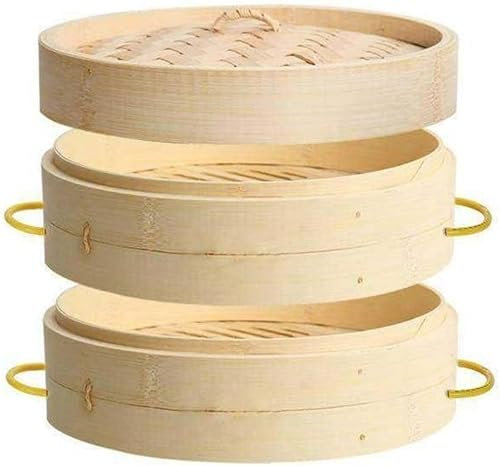 SPUZZO Traditioneller handgefertigter natürlicher Bambus-Dampfkorb, 30,5 cm, zweistufige Körbe, chinesische Bambus-Dampfgarer, Dim-Sum-Korb, gesundes Kochen von Lebensmitteln