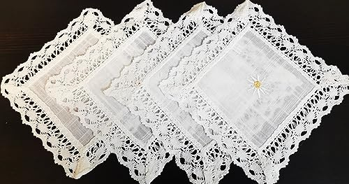 Generisch AUDE Home 4er Packung Deckchen 20x20 mit Spitze Motiv Edelweiß Bestickt