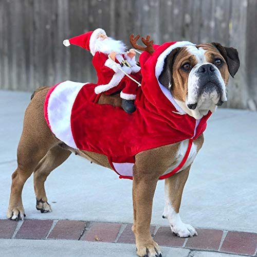 Haustierkleidung, Laufender Weihnachtsmann, Hundekostüm, Weihnachten, Hundebekleidung, Party-Verkleidung, Weihnachtsmann Reitet auf Haustieranzug, Verkleidungskleidung für Kleine Große Hunde,(L)