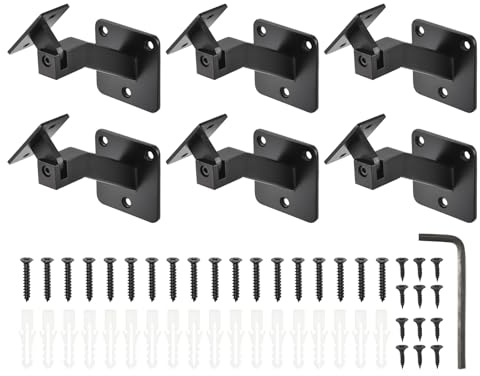 uxcell Black Swivel Hand Rail Brackets Adjustable Square Hand Rail Brackets for Staircase Stair (6pcs)