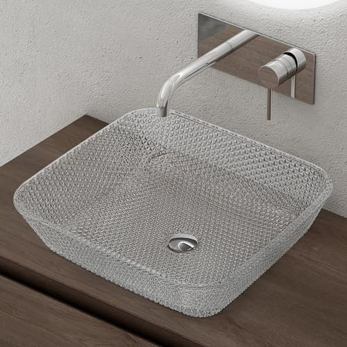 doporro Waschbecken Glas Aufsatzwaschbecken BxTxH: 40x40x11cm in Transparent Waschplatz Handwaschbecken Waschtisch Minerva03