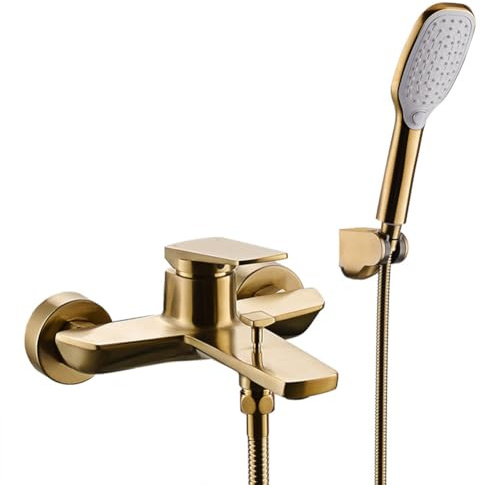 Badewannenarmatur Dusche Set Gebürstetes Gold（Messing Wandmontage Einhand Wannenarmatur Mit 2 Funktionen Handbrause）