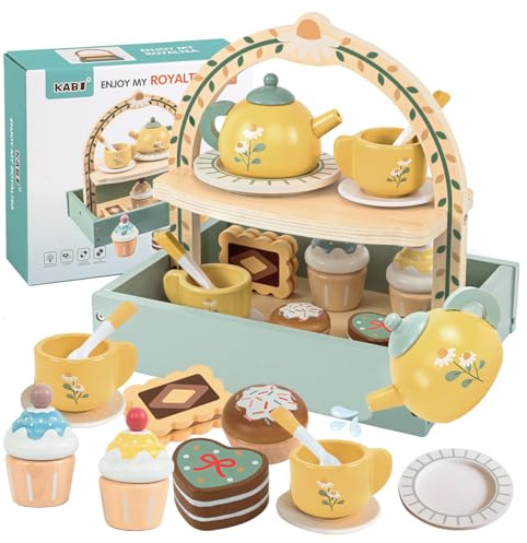 Masonbaby Kinderküche Teeservice Kinder Holz, Teeparty Set spielküche zubehör für Kinder, Tee Set kinderküche zubehör Holz, Holzspielzeug Kinderspielzeug Kindergeschirr Rollenspiele Geschenk