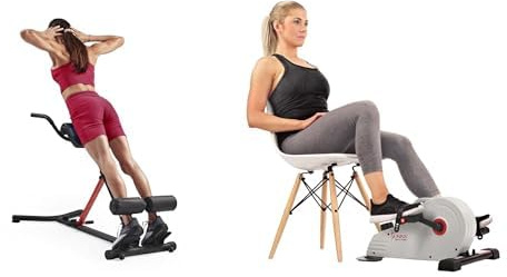 Sunny Health & Fitness Magnetic Under Desk Pedal Exerciser, Dual Function Mini Exercise Cycle Bike + Unisex's Station-SF-BH620062 Hyperextension Roman Chair with Dip Station, Black, One Size