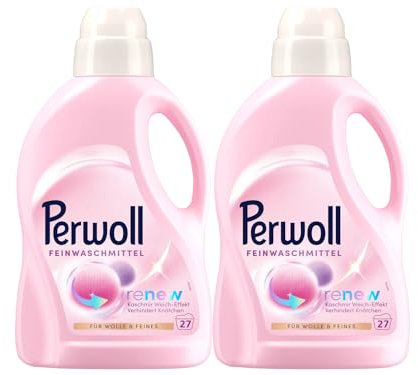 PERWOLL Wolle & Feines Waschmittel 2x 27 WL (54 Waschladungen), Feinwaschmittel reinigt sanft, glättet und erneuert Fasern & verhindert Knötchen, mit Dreifach-Renew-Technologie