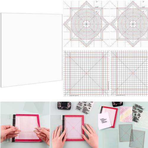 6 x 6 Zoll Photopolymer Griffmatte mit 4 Stück gedruckten Führungen zum Stanzen, Multifunktionale rutschfeste klebrige Matten passen in Stempel Positionierungswerkzeug für die Kartenherstellung
