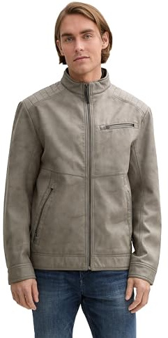 TOM TAILOR Konstläderjacka för män, 26306 – Stone Grey Falskt läder, XXL