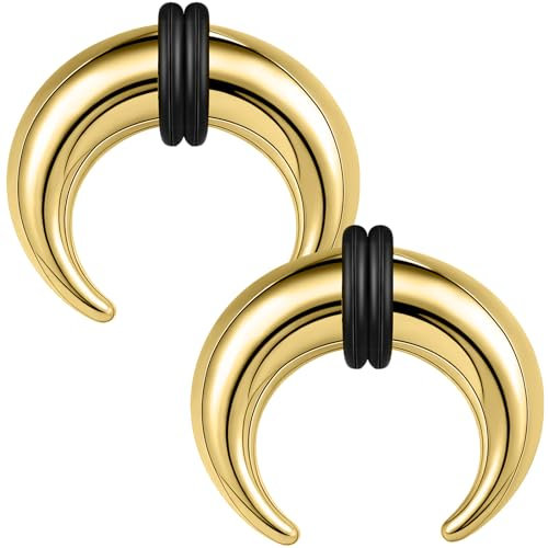 ZS 2Pcs Pincher Tapers Septum Rings, 2G 4G 6G 8G 10G 14G 16G Buffalo Horseshoe Stretcher Expander Piercing for Stretching Pierced Nose Ear Gauge (00g,25mm)