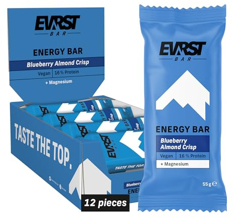 EVRST Energy Bar Blueberry Almond Crisp | Energieriegel | 16% Protein | (12 Riegel x55g) | Vegan | Magnesium