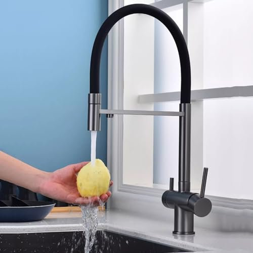 ZYCDP Spültischarmatur Küche 3 Wege, KüchenWasserhahn Ausziehbar, Küchenarmatur 360 Drehbare, 3 in 1 Mischbatterie für Wasserfilter, Pistolengrau