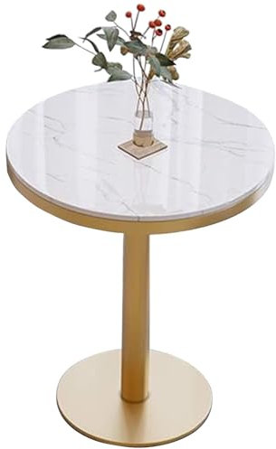 DMCHENGMA Marmor-Hochtisch/Kleiner Couchtisch, moderner runder Cocktailbar-Hochtisch mit goldfarbenem Metall-Eisen-Stabilsockel, kleine Frühstücksbartische, einfach zu montieren(Size:55x95cm)