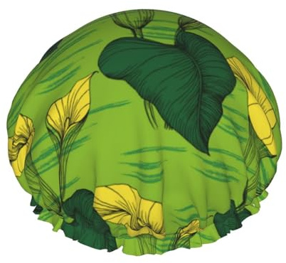 Hair Cap for Shower - Calla Lily Flowers Green Large Shower Cap Reusable Waterproof, Double Layer Shower Cap for Women, Hair Cap for Shower with Peva Lining and Elastic Rope