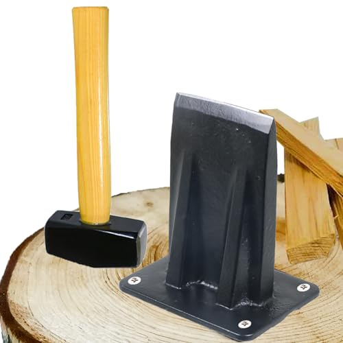 SPARES2GO Kindling Splitter Lump Mallet Hammer Kit Heavy Duty Mounted Log Splitting Wood Chisel Wedge Set (Large)