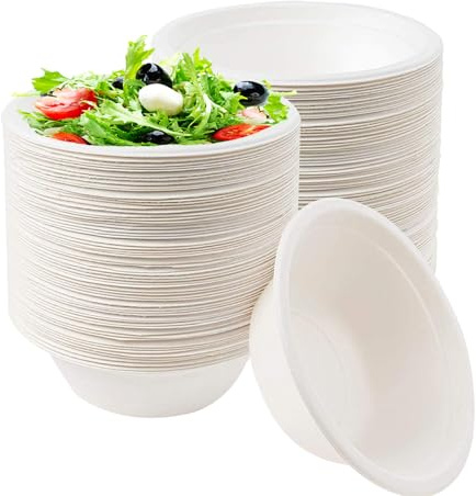 yayafunfun 100Pcs Small Disposable White Bowls for Parties,11.8oz/350ml White Paper Bowl Serving Biodegradable Dessert Soup Sugarcane Bowl Compostable Bowls Picnic for Hot Cold Food