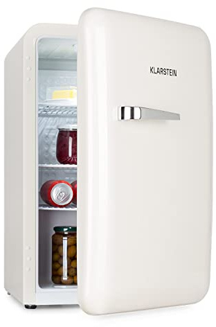 Klarstein Audrey Mini litet kylskåp, kompakt minibar, fristående, kompressionskylning, kapacitet, kylning: 0–10 °C, minikylskåp med 70 liter, vit