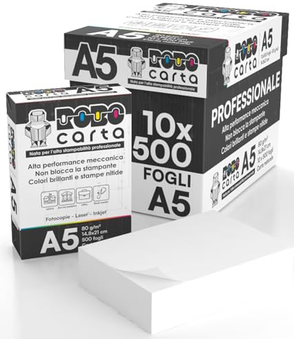 Carta A5 per Ricette Mediche 10 Risme da 500 Fogli - 5000 Totali - Eccellente Punto di Bianco Robocarta da 80gr per Uffici Fotocopie Studi Medici Multiuso Universale Qualità Professionale