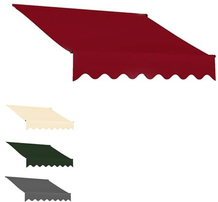 Markisenbespannung Canvas Markisenstoff, Außen Markisenstoff Wasserdicht, mit Volant, Markisen Ersatzstoff Markisenstoff Wechseln Balkonmarkisen Sonnenschutz Stoff, 3/4/5/6m(ohne Rahmen)(Red,(6.6x5ft)