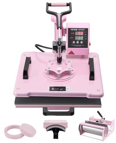 VEVOR Macchina per Trasferimento Termico 300 x 380 mm Macchina per Pressatura a Caldo con Pressa a Tamburo da 0,85 kg Pressatura per Magliette Oscillante a 360° per Magliette/Cappelli, Rosa