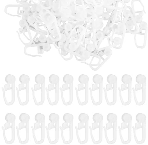 JJUNW 120 Stück Gardinengleiter 10mm, Universal Vorhanghaken Haken für Schiene, Gardinenhaken zum Einhängen Gardinenröllchen Weiß Vorhang Haken für Duschvorhänge Fenstervorhänge Türvorhänge