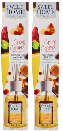 Suarez Sweet Home Collection Parfum Environnement Bâtons Huile Essentielle Parfumée Diffuseur Maison Chocolat, Cheesecake, Crème Caramel, Cookies, Cotton Candy 100 Ml (Crème Caramel, 2 unités)