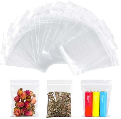 Sacchetto di Plastica Trasparente (100 Pezzi), Sacchetto Sigillati di Plastica Con Chiusura, Per Cucina Cibi Secchi Dolci, Ufficio, 6 x 8 cm