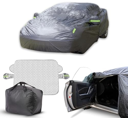 Buho Boost Classic - Telo Auto 100% Impermeabile con Parasole Incluso - Telo Copriauto Da Esterno con 2 Zip Strategiche - Protezione Completa Pioggia/Neve/UV/Polvere - Misura Universale Auto SUV