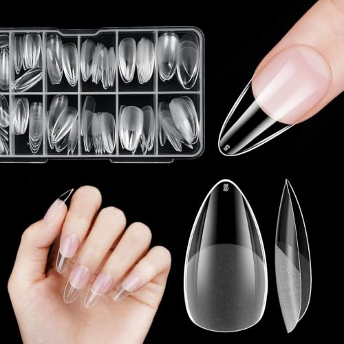 Mandel Nageltipps Mittellang, Venares 120 Stück Weiche Soft Gel Tips Für Gelnägel, Full Cover Nail Tips in 12 Größen, Künstliche Nägel Zum Aufkleben für Nagelverlängerung & Acryl