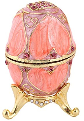 Pleayietoopiatiey Pink Enamel Rhinestone Easter Egg Jewelry Storage Box Wedding Ring Holder