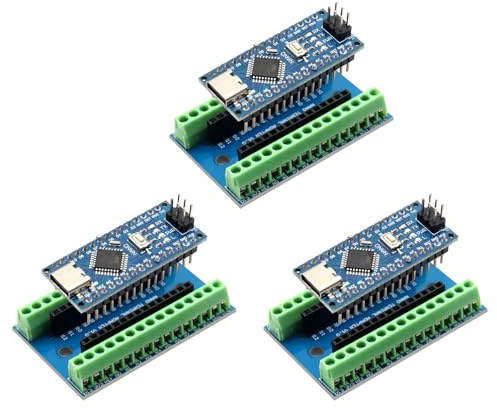 Nano-V3 Modul mit CH340 Mikrochip + Nano I/O Shield V1.O Einfaches Erweiterungsboard mit Schraubklemmen kompatibel mit Arduino Nano(3 Stücke)