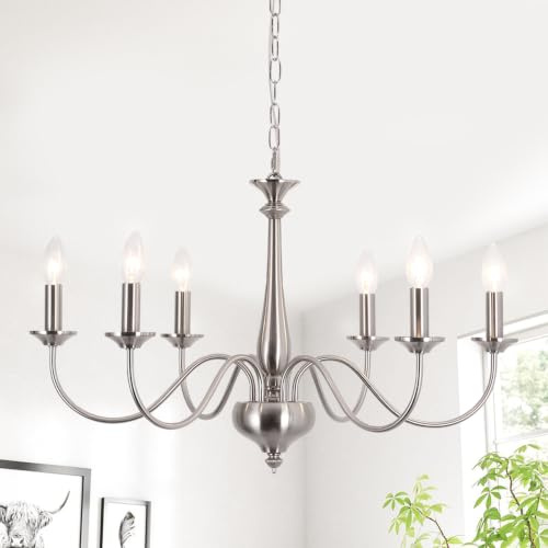 LXWNYY Kronleuchter Modern Deckenlampe Esszimmer Silber 6 Flammig | Pendelleuchte Vintage Industrial,Deckenlampe Esszimmer E14,Nickel Hängeleuchte lampe für Wohnzimmer Schlafzimmer Küche Flur