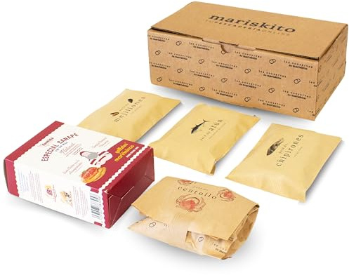 MARISKITO | Pack La Mar de Aperitivos - 5 Patés Gourmet - Latas de Conservas Gallegas - Cesta Regalo - Estuche de Productos Delicatessen
