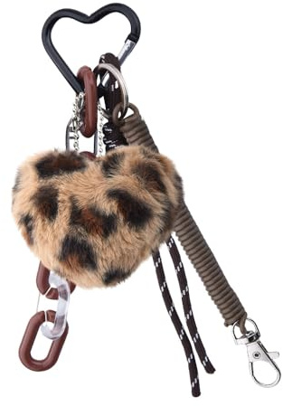 Guqqeuc Porte-clés PomPom à imprimé léopard en fausse fourrure avec pompon pour clés de voiture, accessoires de sac, charme pour femmes et filles, porte-clés peluche duveteux pour sac à main, sac à