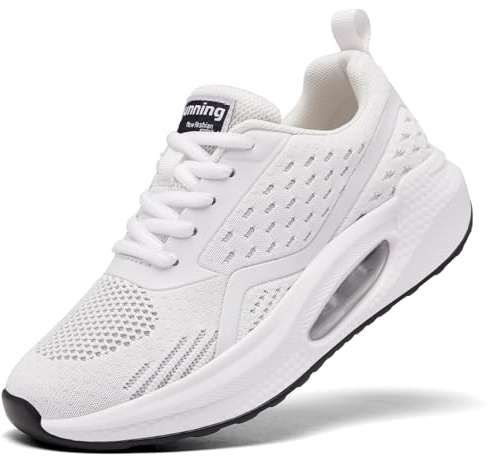 Womens Trainers Running Shoes Breathable Ladies Arch Support Memory Foam Orthopedic Shoes Air Cushion Plantar Fasciitis Lace Up Gym Sneakers White UK 6
