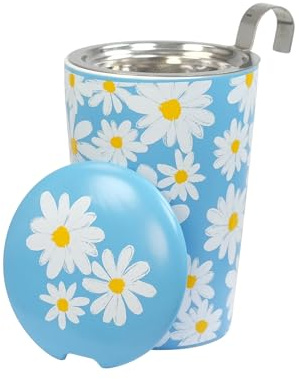 Eigenart TEAEVE Porzellan-Becher mit Sieb + Deckel, Daisy Blue im Geschenkkarton