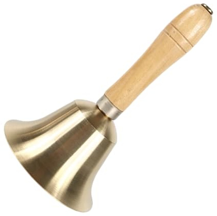 Campanas de mano de latón de 8 cm con mango de madera para servicio y juego duradero