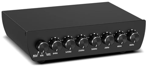 Vituord 7-Band-Grafik-Equalizer, HiFi-Vorverstärker (64 Hz–8 kHz), Mit Einstellbarer Lautstärke, Symmetrischen XLR- Und Cinch-Eingängen, Für Auto Und Heimkino