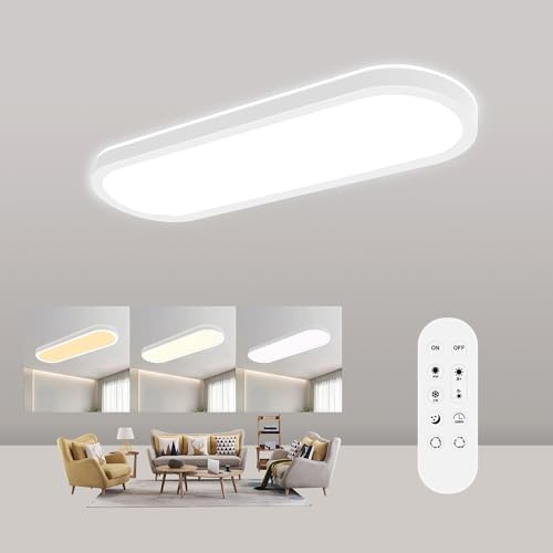 Goodjoo Deckenlampe LED Deckenleuchte Dimmbar 24W 3100LM 60x20cm IP44 Oval | mit Fernbedienung, 2700K-6500K, Wasserdicht, Ultra Dünn Badezimmer lampe LED Panel for küche Wohnzimmer Schlafzimmer Büro
