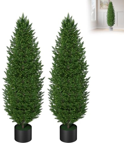 AufuN Künstliche Zypresse, 2 Stück Plastik Künstliche Pflanzen im Topf, UV-beständig Kunstbaum Fake Plant wie echt für Wohnzimmer Schlafzimmer Büro Garten Moderne Dekoration (150cm)