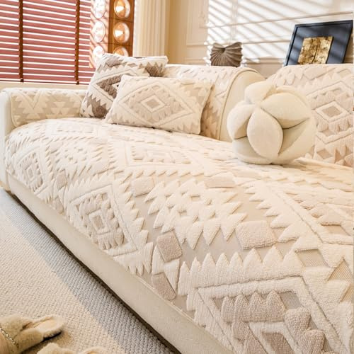 WEYOND Plüsch Sofa Überzug & Sofabezug, 70 x 70 cm, Beige | 2er Set Armlehnen oder Rückenlehnen, Rutschfeste Sofaüberwurf & Couch Überzug für Hunde, Sofa Cover für 2 3 4-Sitze