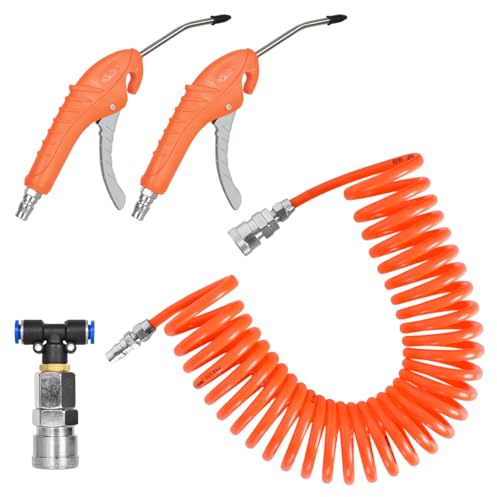 2 Pistola Ad Aria Compressa, Pistola Pneumatica per La Rimozione Della Polvere, Pistola Aria Camion con 6 Metri Tubo a Spirale, Pistola Soffiaggio Aria Compressa con Connettore Kit